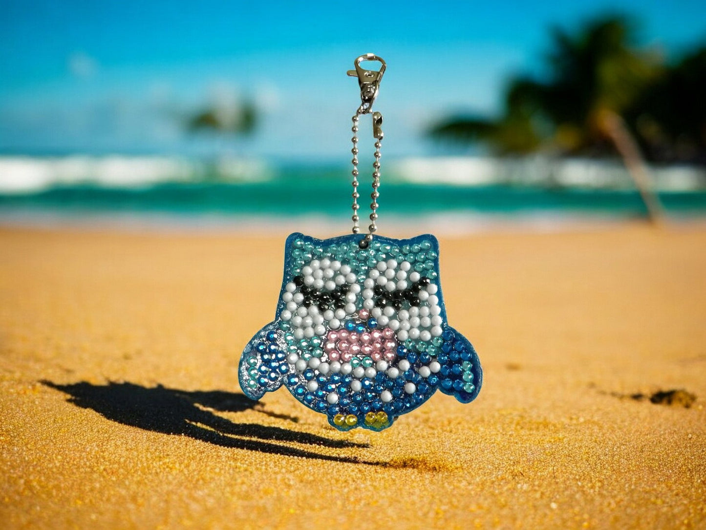 Blue & White Owl Keychain