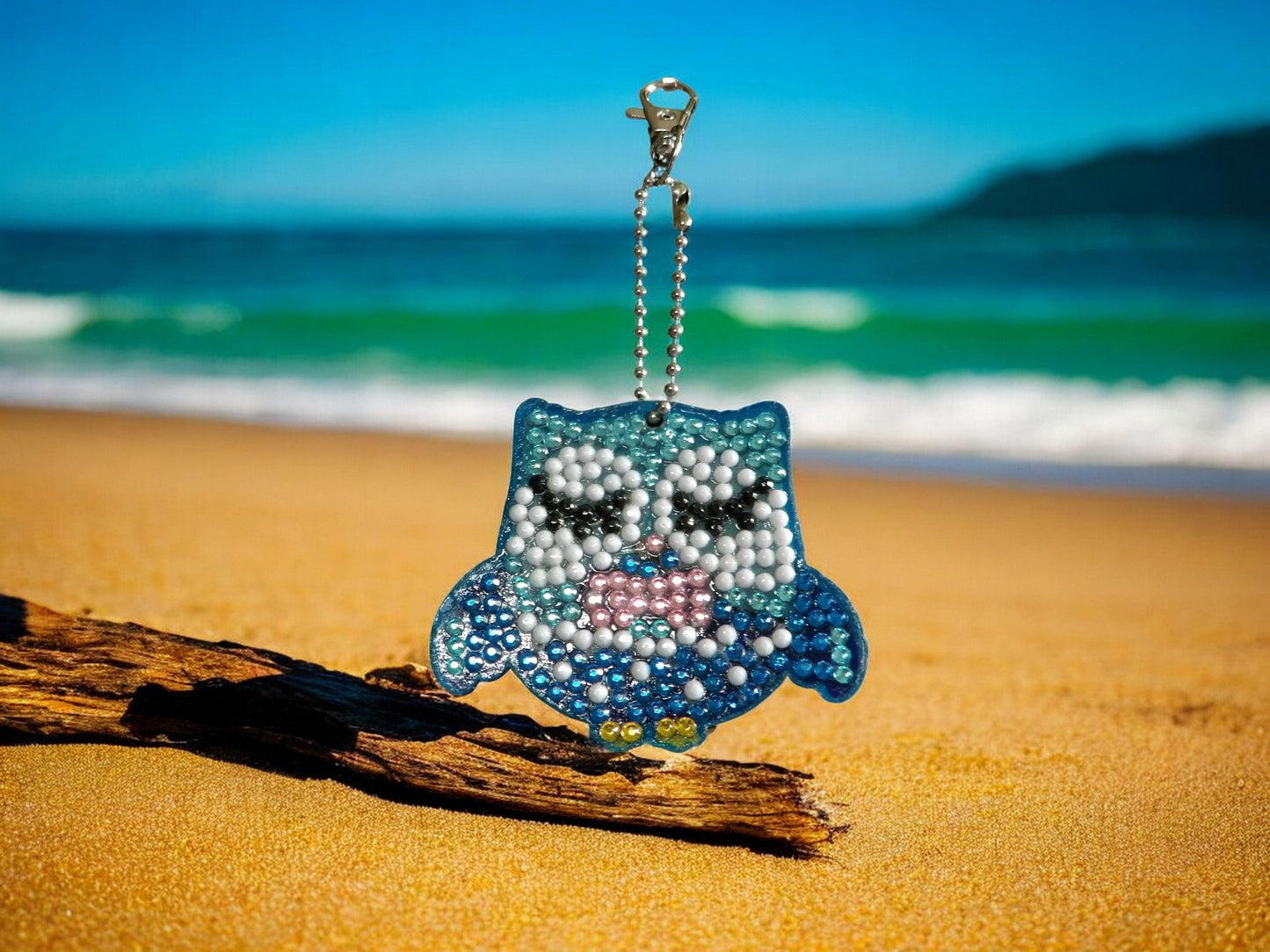 Blue & White Owl Keychain