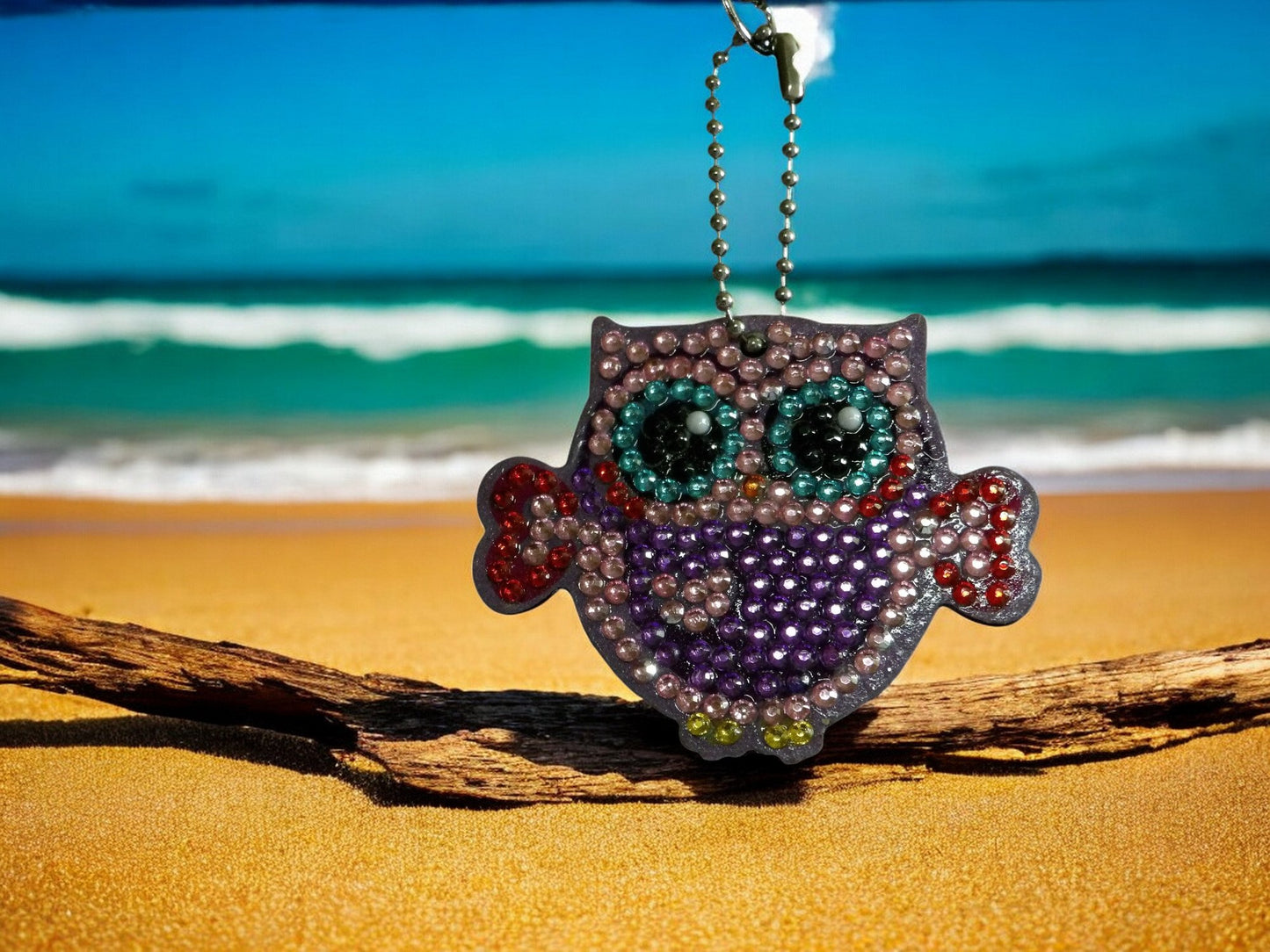 Purple Heart Hands Owl Keychain