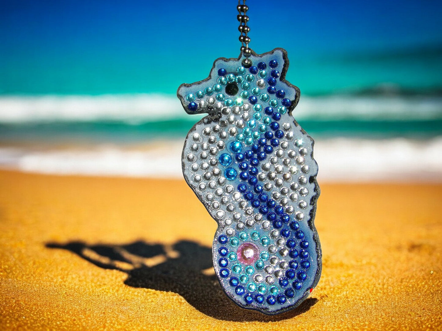 Blue & White Seahorse Keychain
