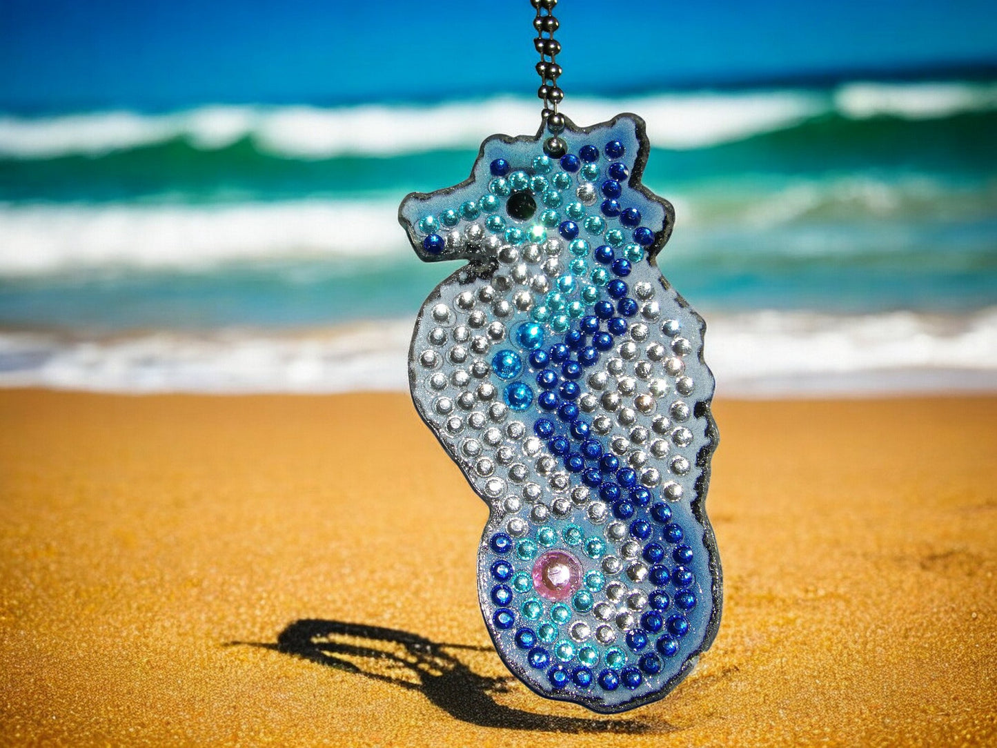 Blue & White Seahorse Keychain