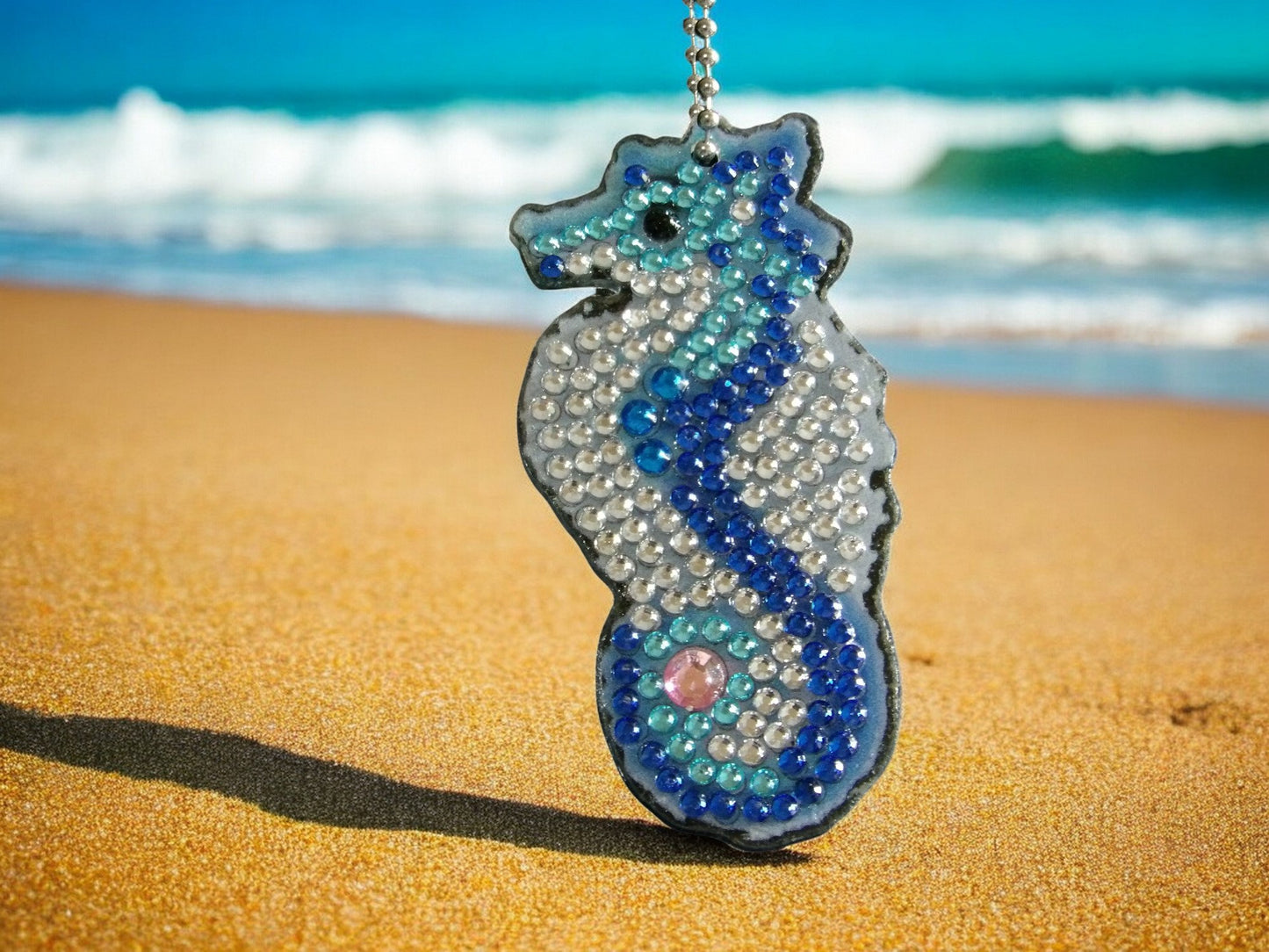 Blue & White Seahorse Keychain