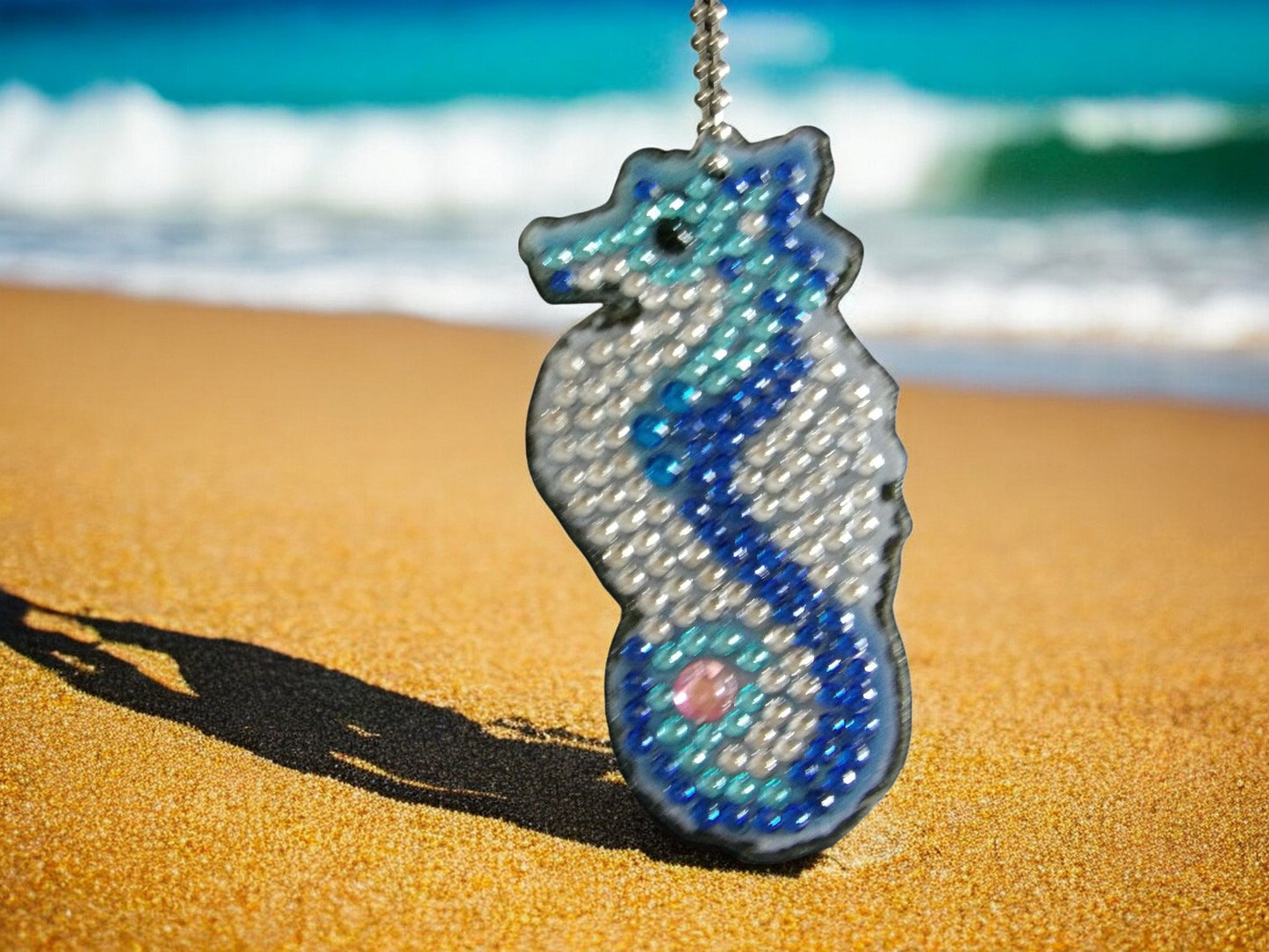 Blue & White Seahorse Keychain
