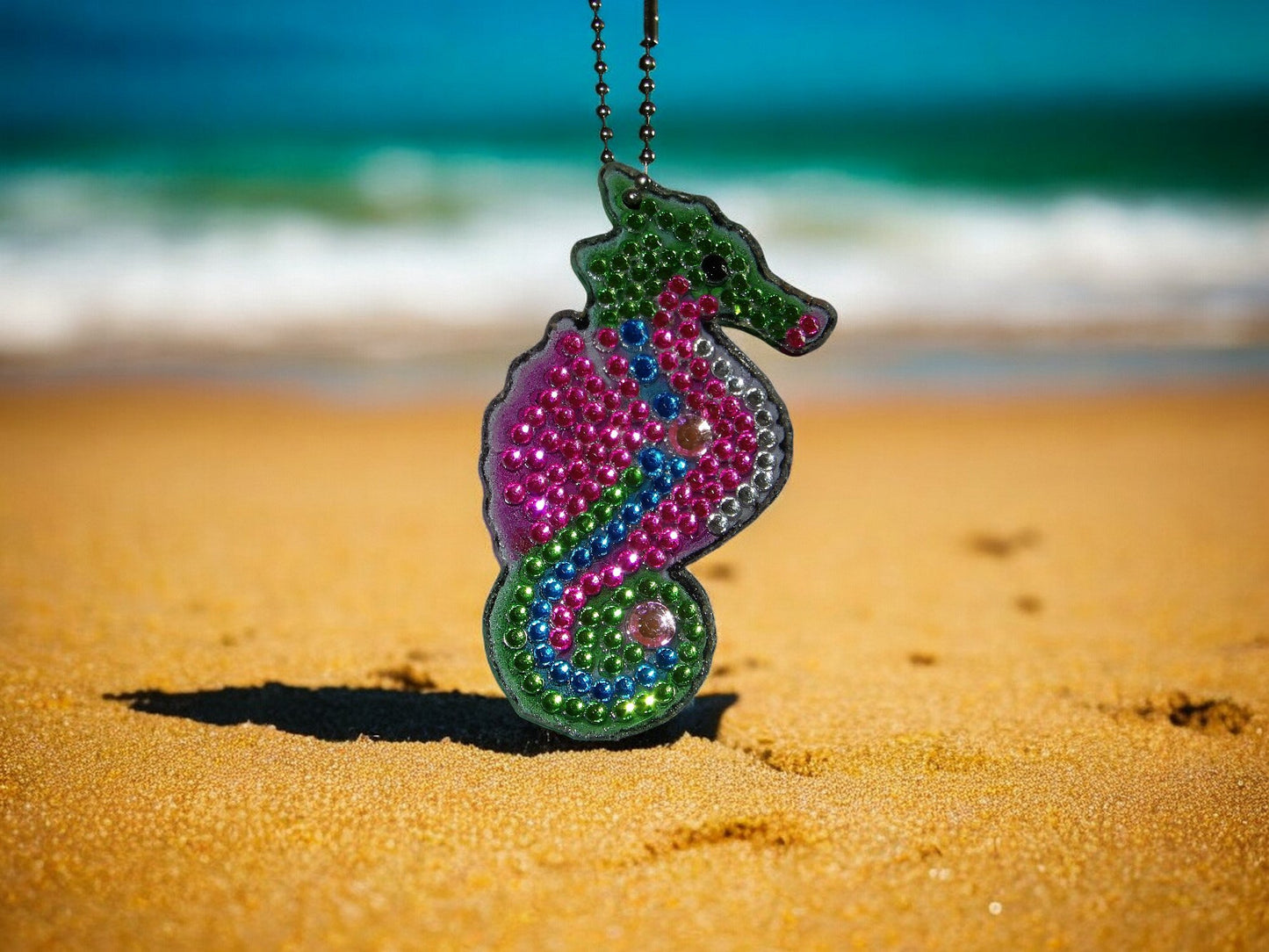 Pink & Green Seahorse Keychain