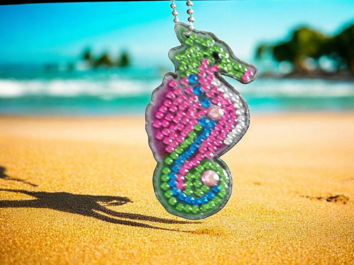 Pink & Green Seahorse Keychain