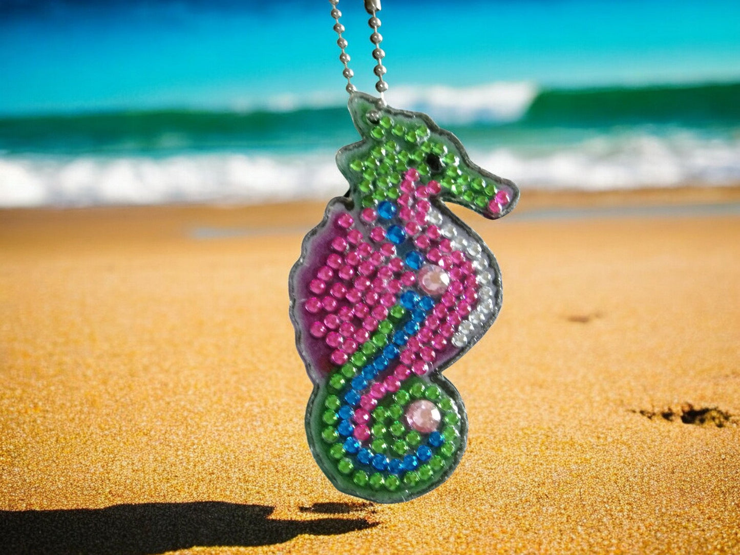 Pink & Green Seahorse Keychain