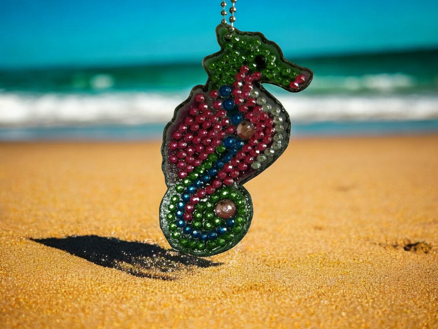 Pink & Green Seahorse Keychain