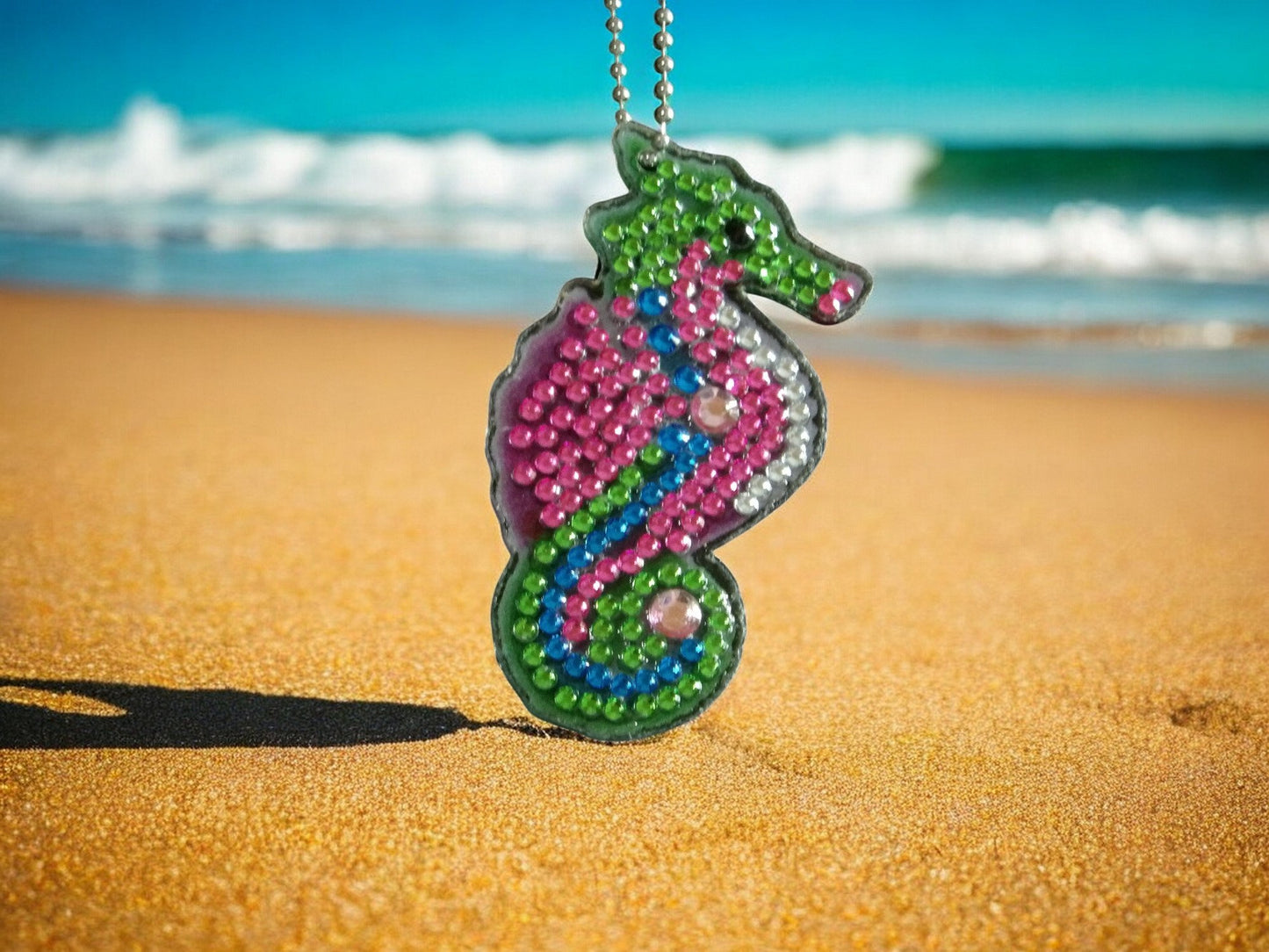Pink & Green Seahorse Keychain