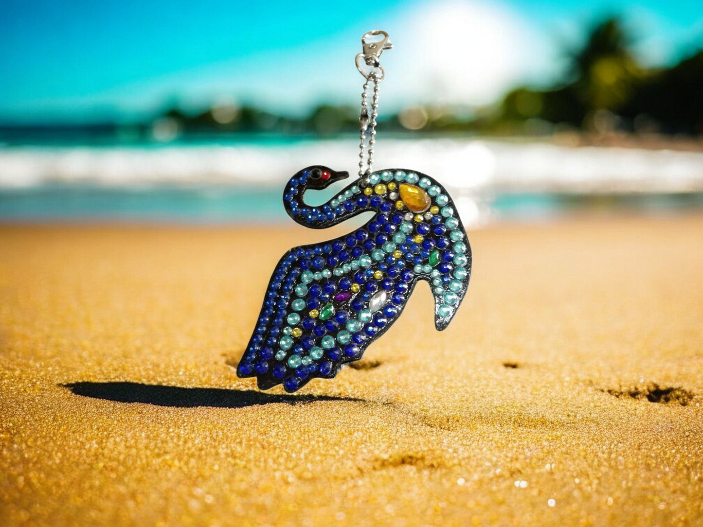 Multi-Blue Swan Keychain