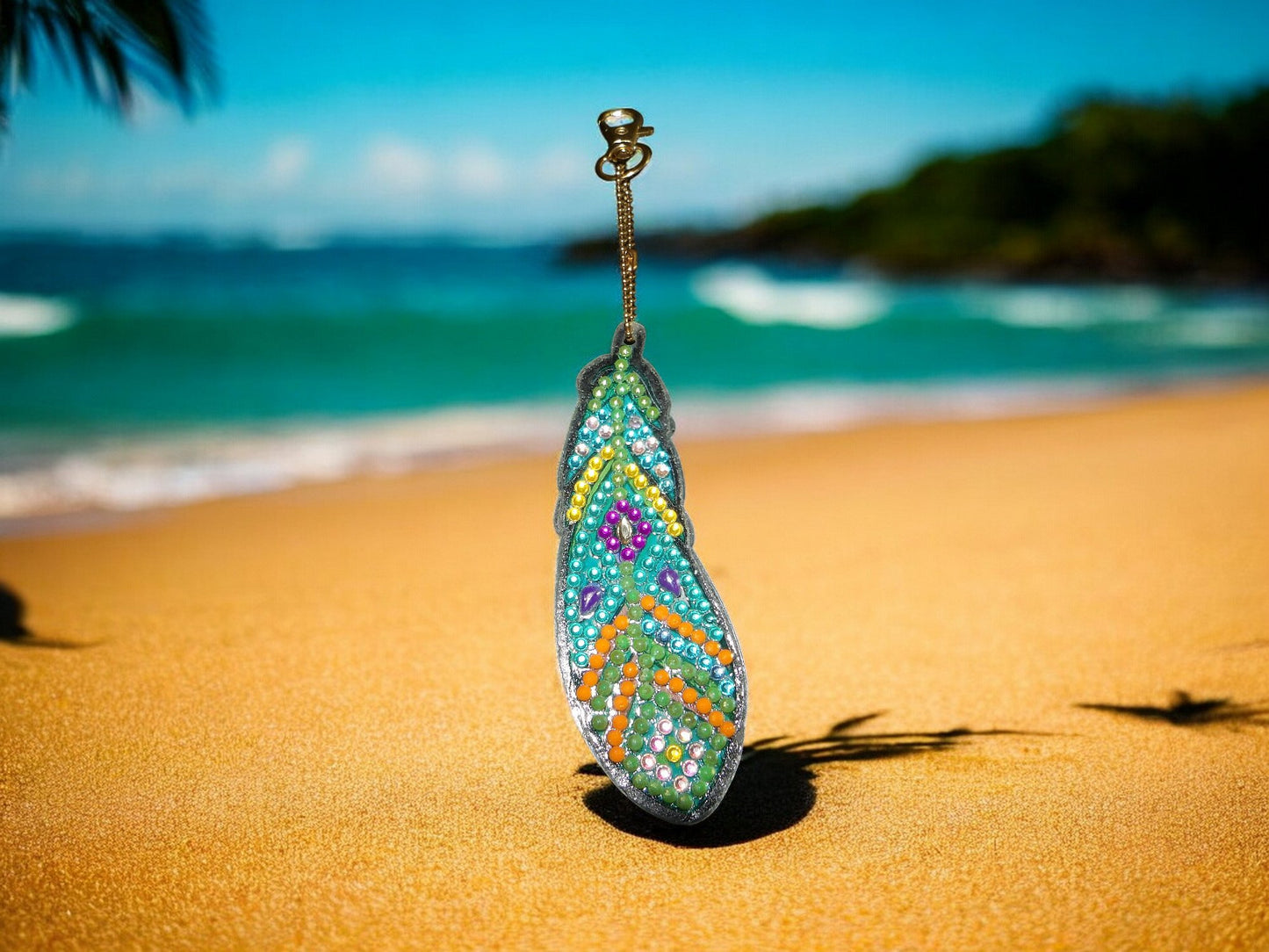 Blue & Orange Feather Keychain