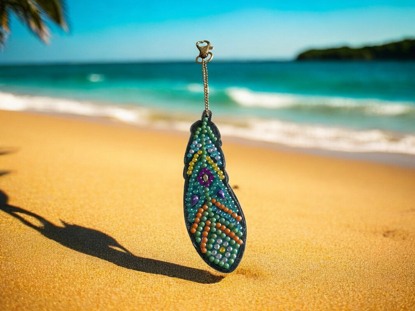 Blue & Orange Feather Keychain