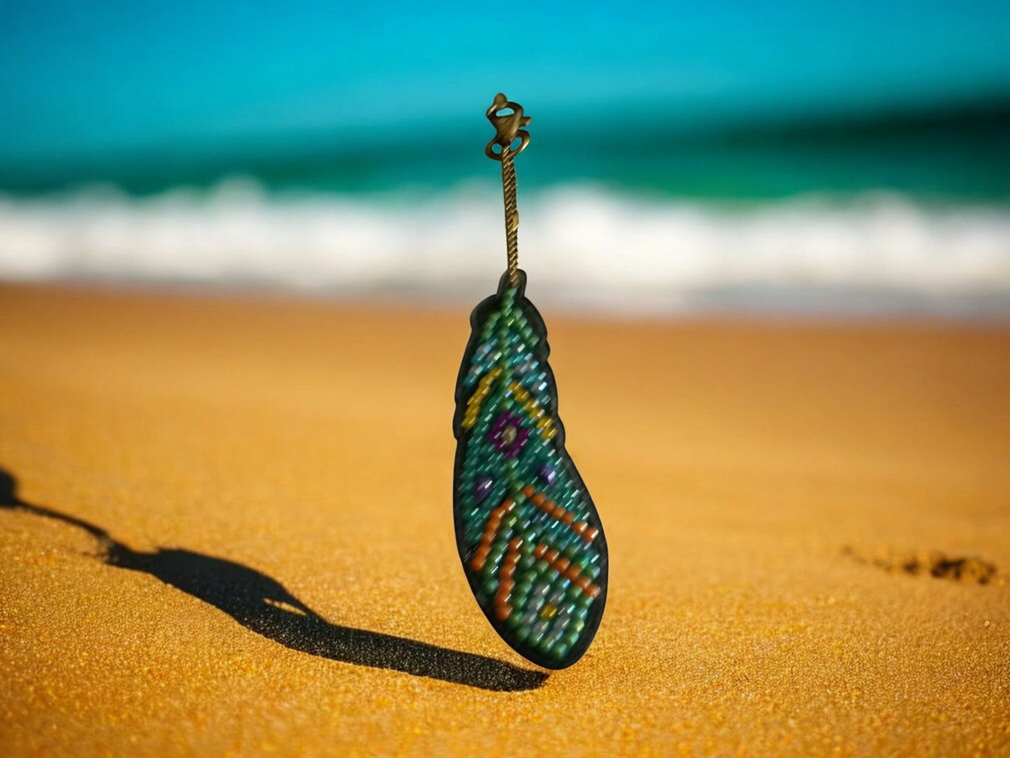 Blue & Orange Feather Keychain