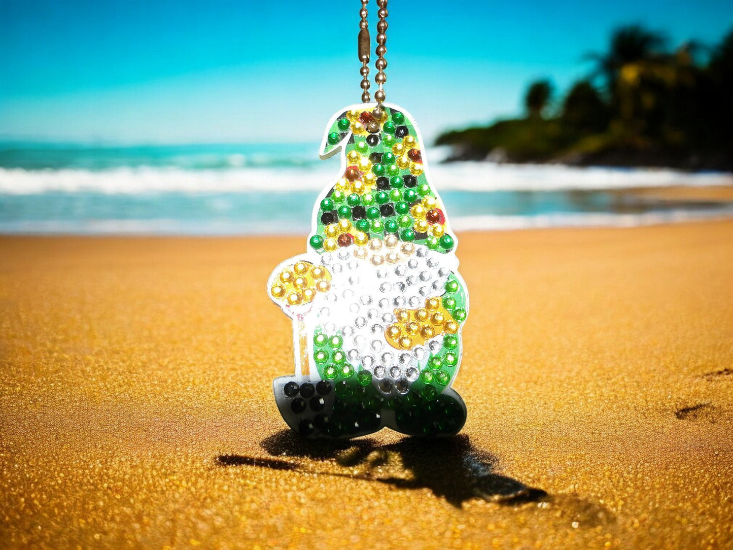 Green Sunflower Hat Gnome Keychain