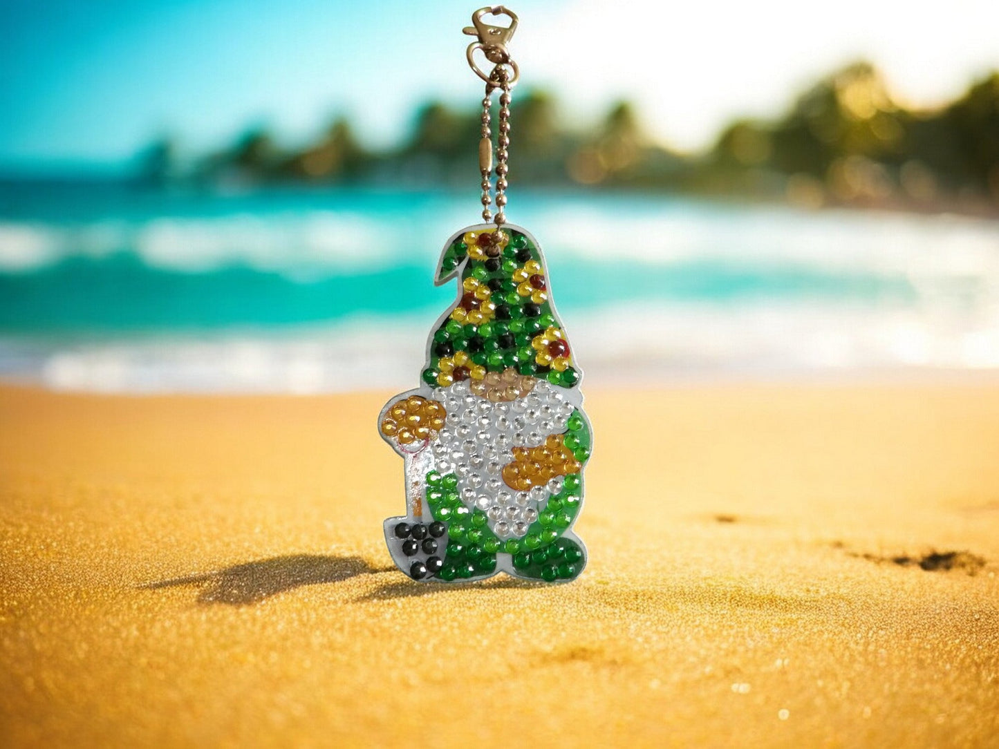 Green Sunflower Hat Gnome Keychain