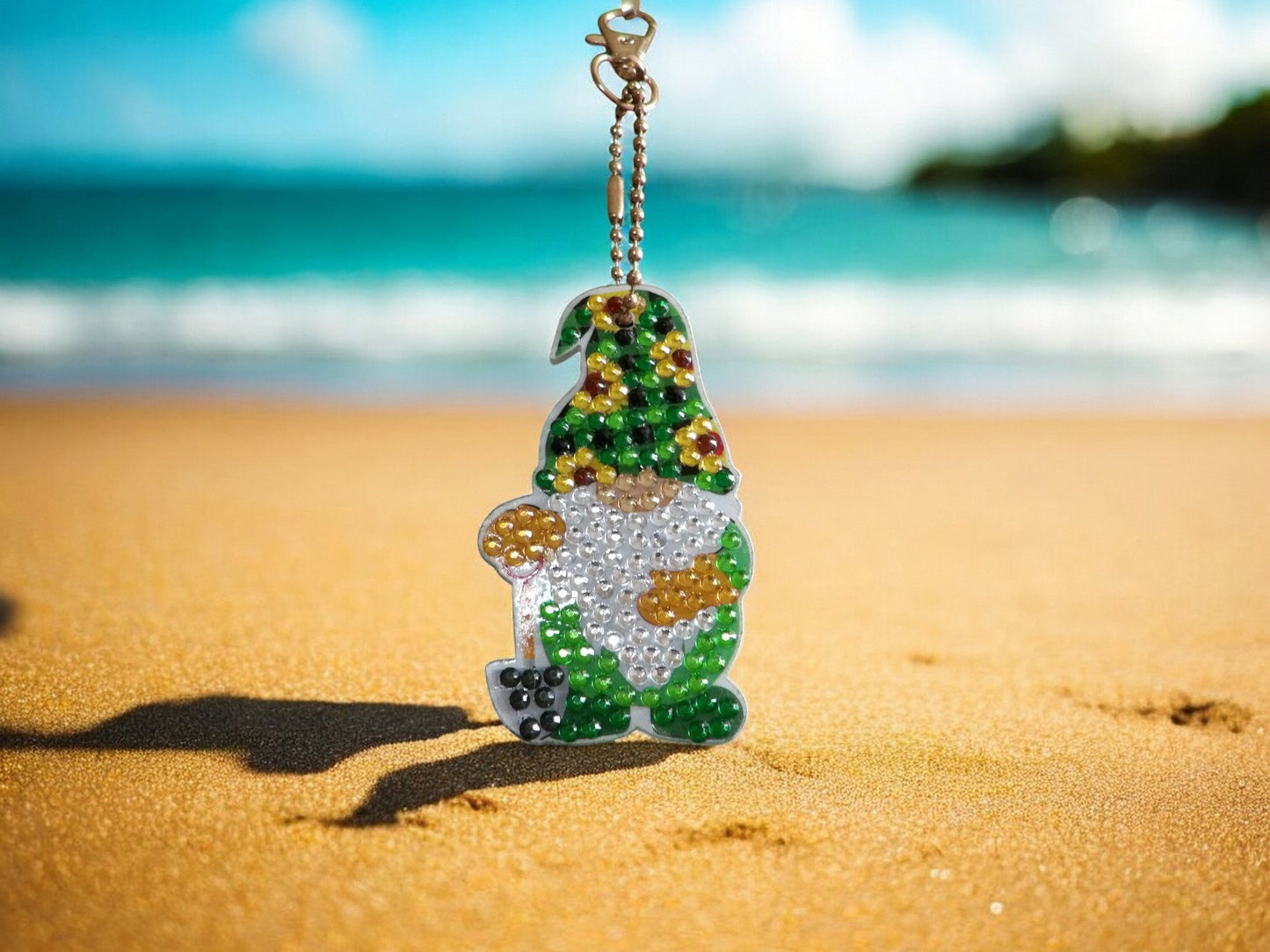 Green Sunflower Hat Gnome Keychain