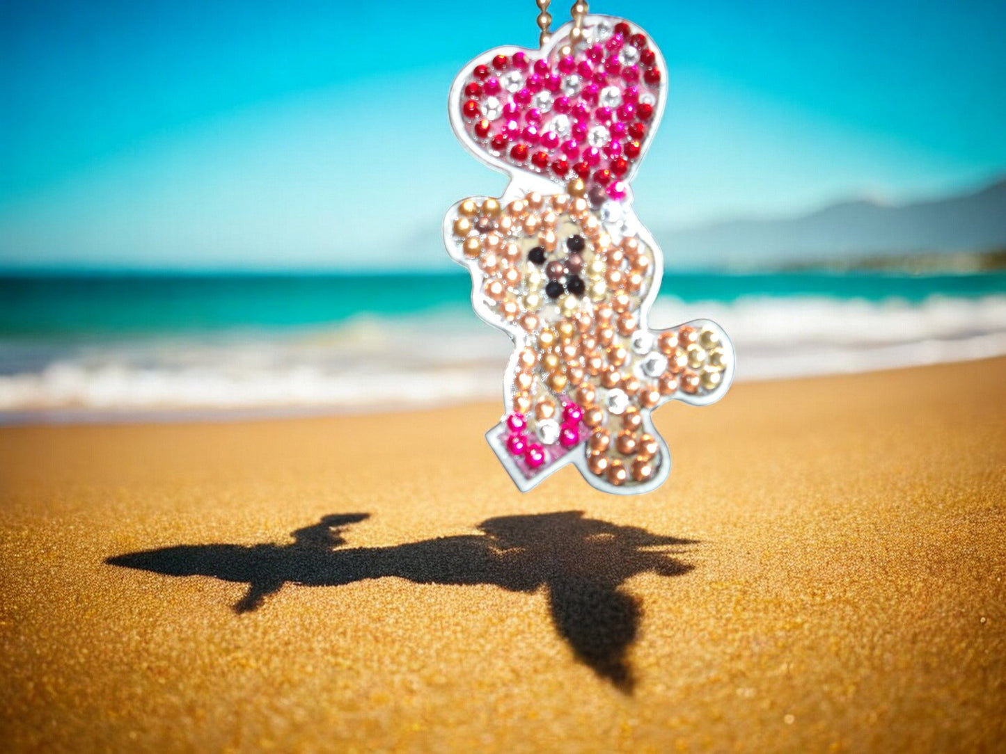 Pink Heart Balloon Teddy Bear Keychain