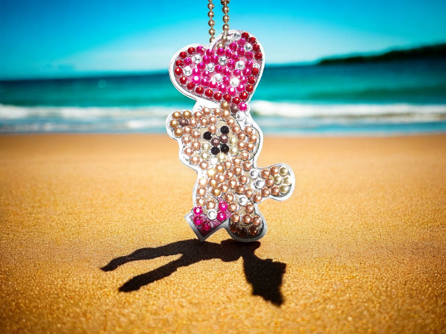 Pink Heart Balloon Teddy Bear Keychain