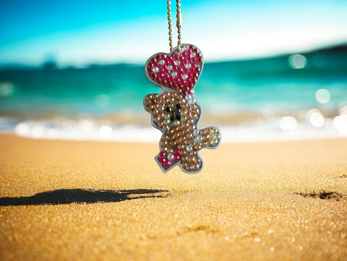 Pink Heart Balloon Teddy Bear Keychain