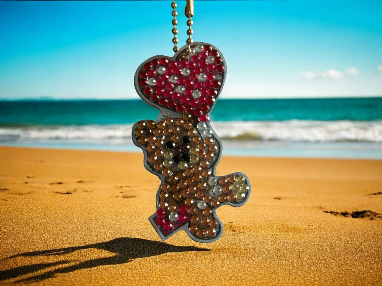 Pink Heart Balloon Teddy Bear Keychain