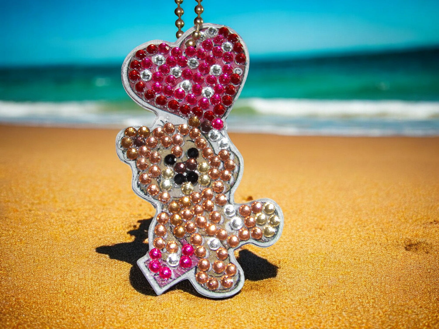 Pink Heart Balloon Teddy Bear Keychain