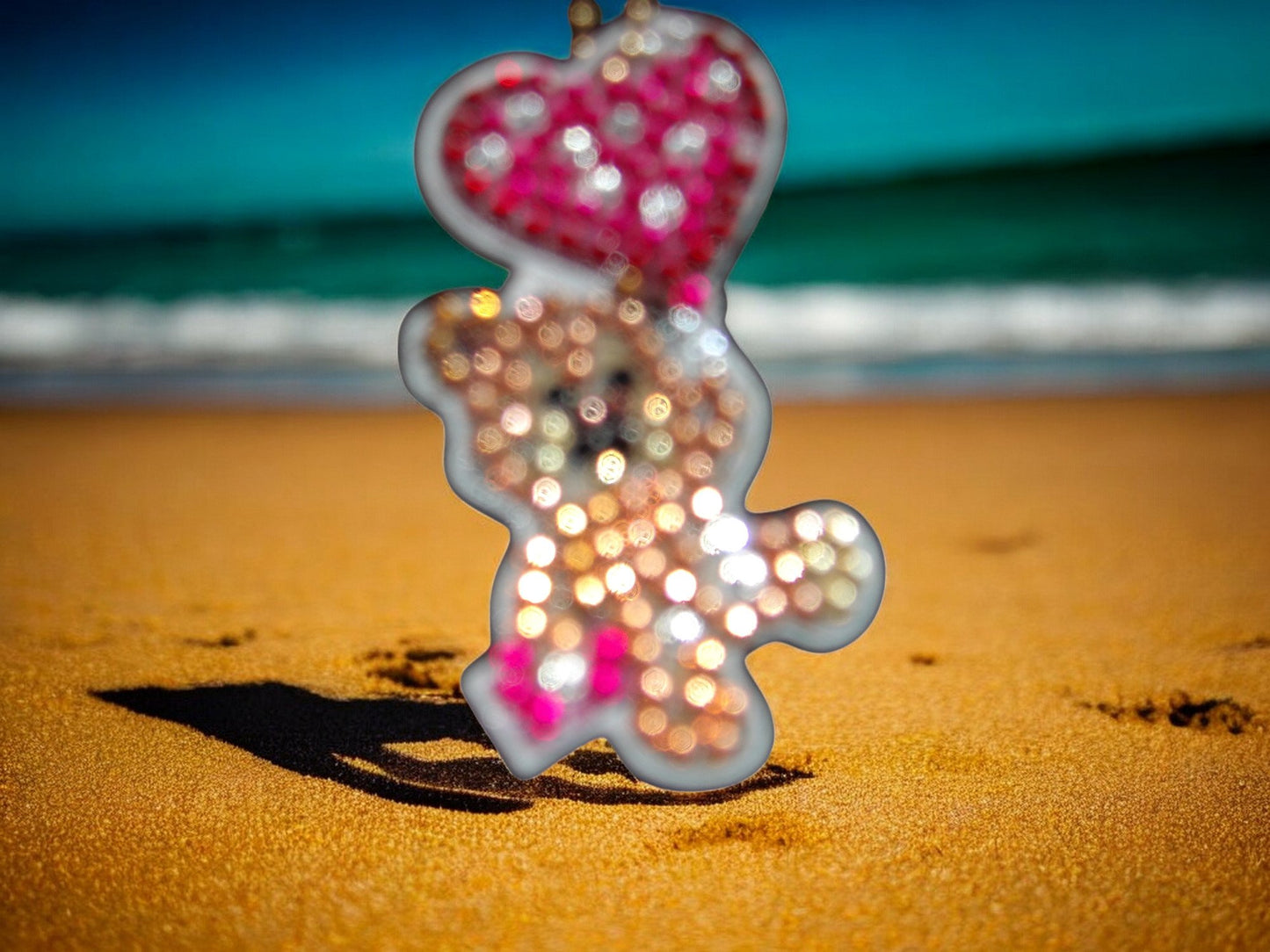 Pink Heart Balloon Teddy Bear Keychain