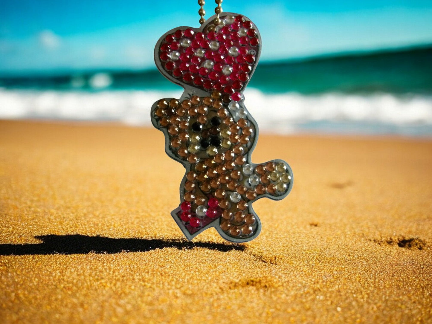 Pink Heart Balloon Teddy Bear Keychain