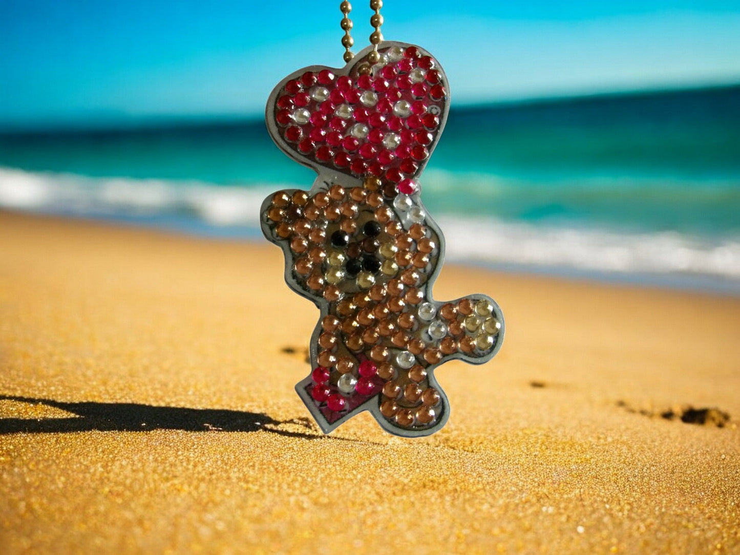 Pink Heart Balloon Teddy Bear Keychain