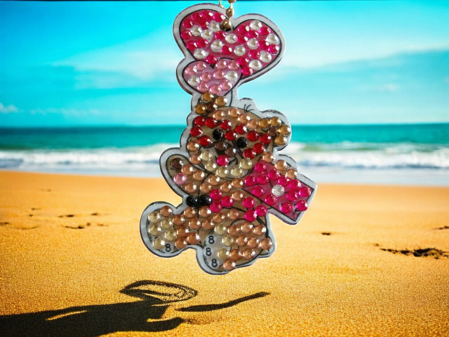 Present w/Love Heart Teddy Bear Keychain