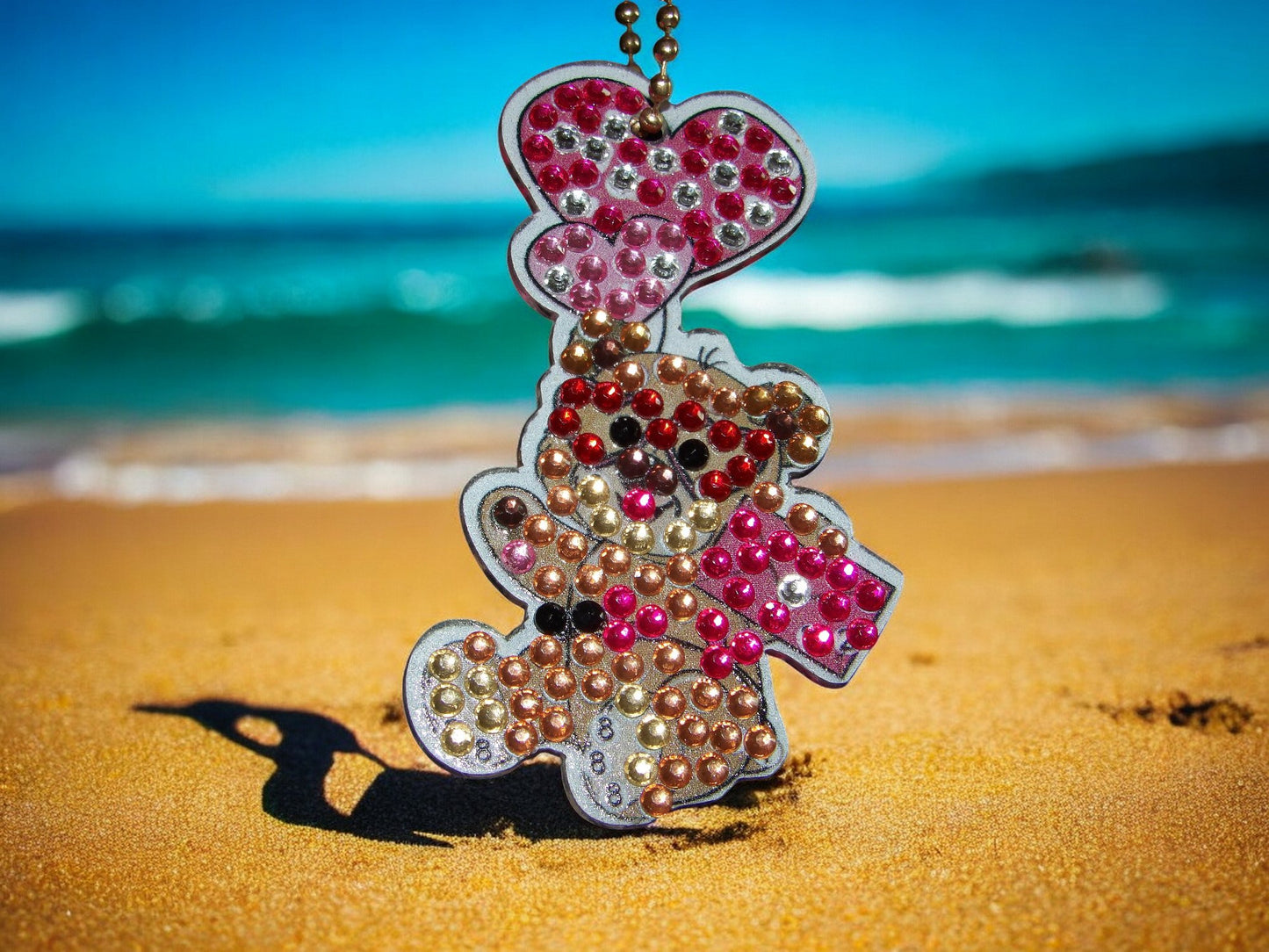 Present w/Love Heart Teddy Bear Keychain