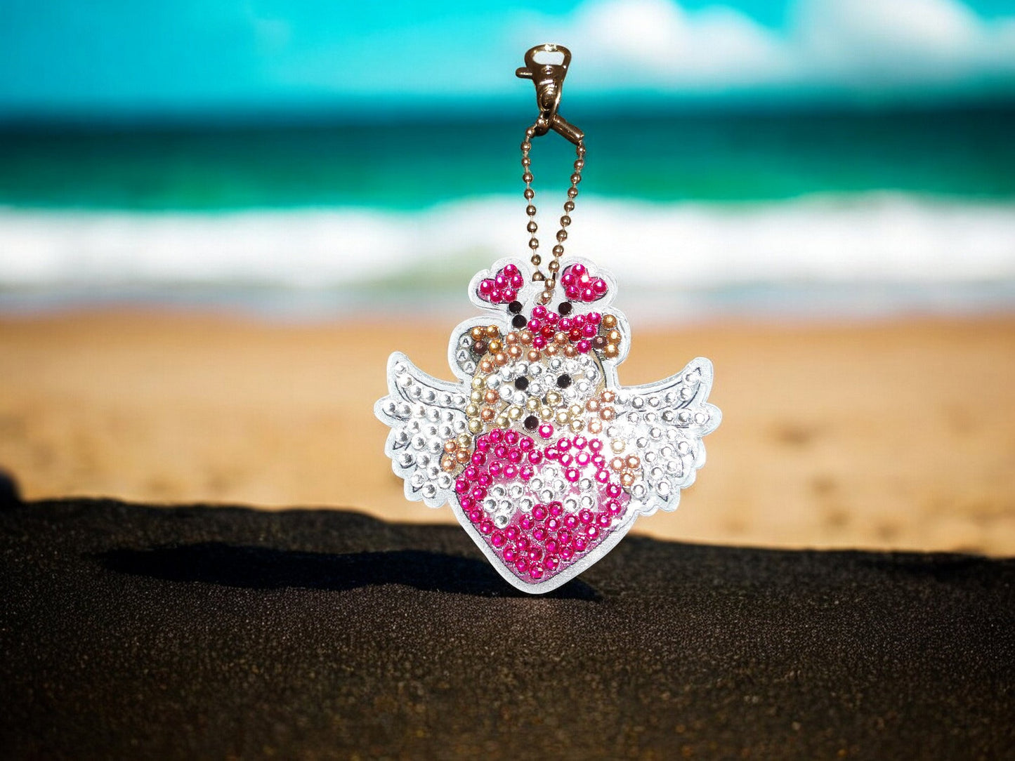 Flying Heart Teddy Bear Keychain