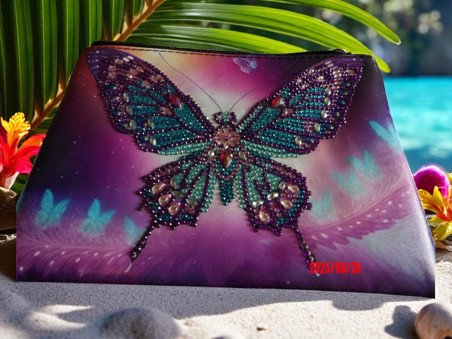 Large Purple Blue Butterly Hand Clutch