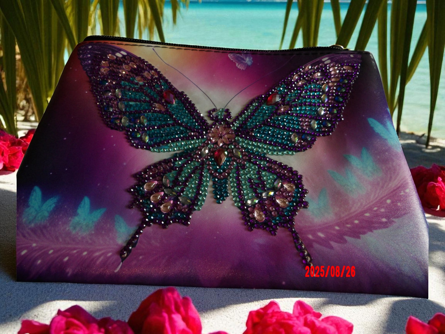 Large Purple Blue Butterly Hand Clutch