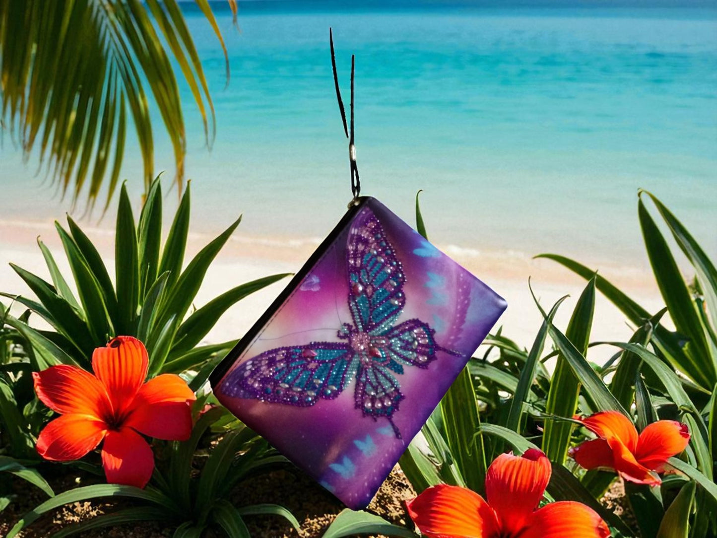 Large Purple Blue Butterly Hand Clutch