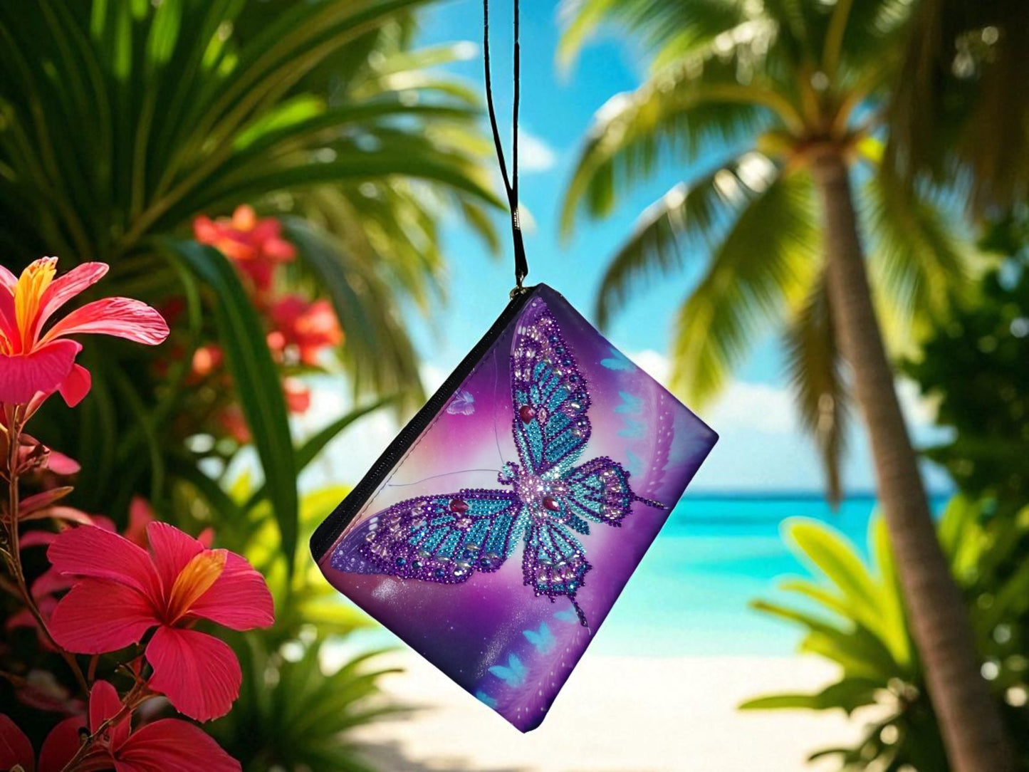 Large Purple Blue Butterly Hand Clutch