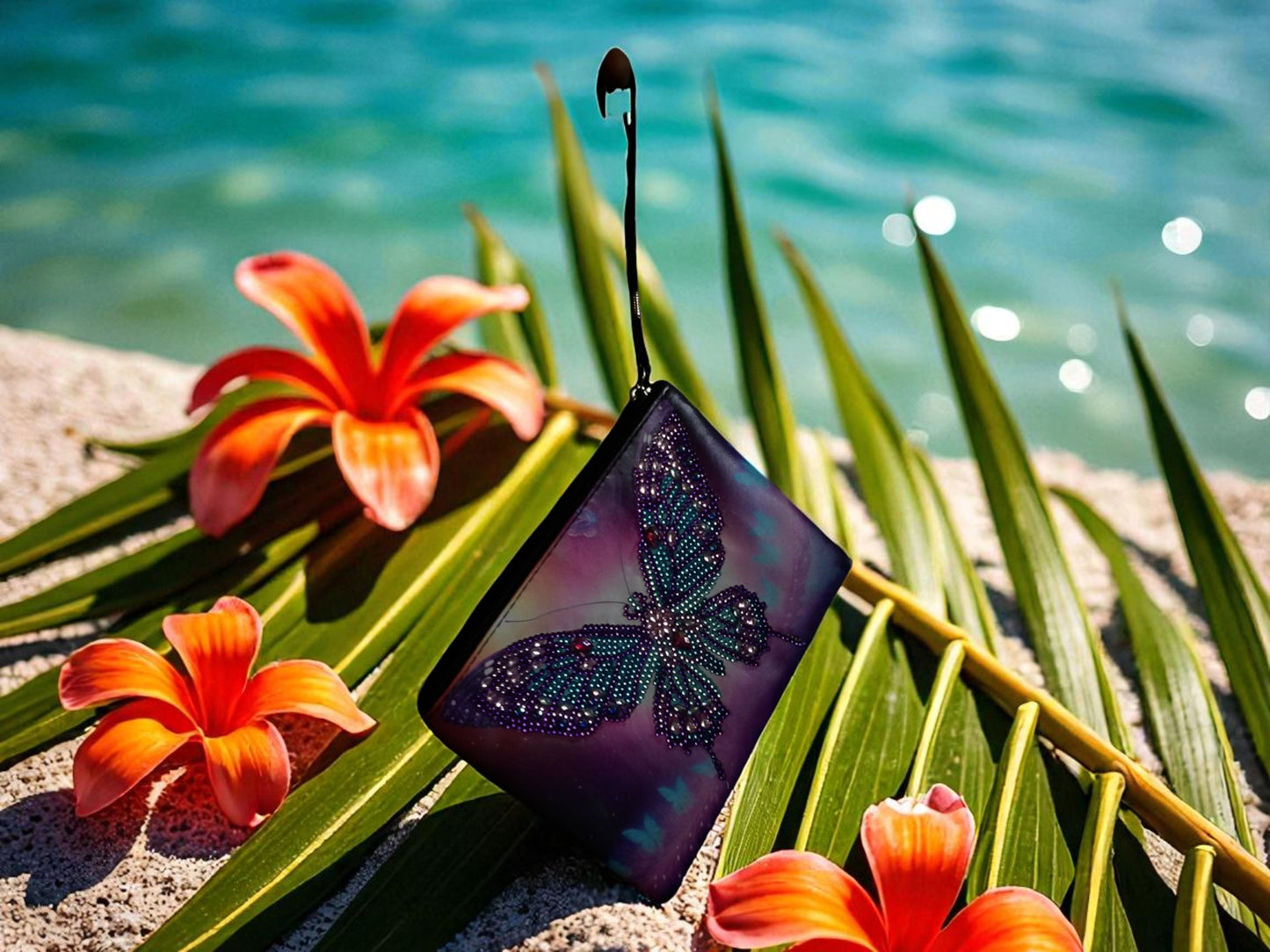 Large Purple Blue Butterly Hand Clutch