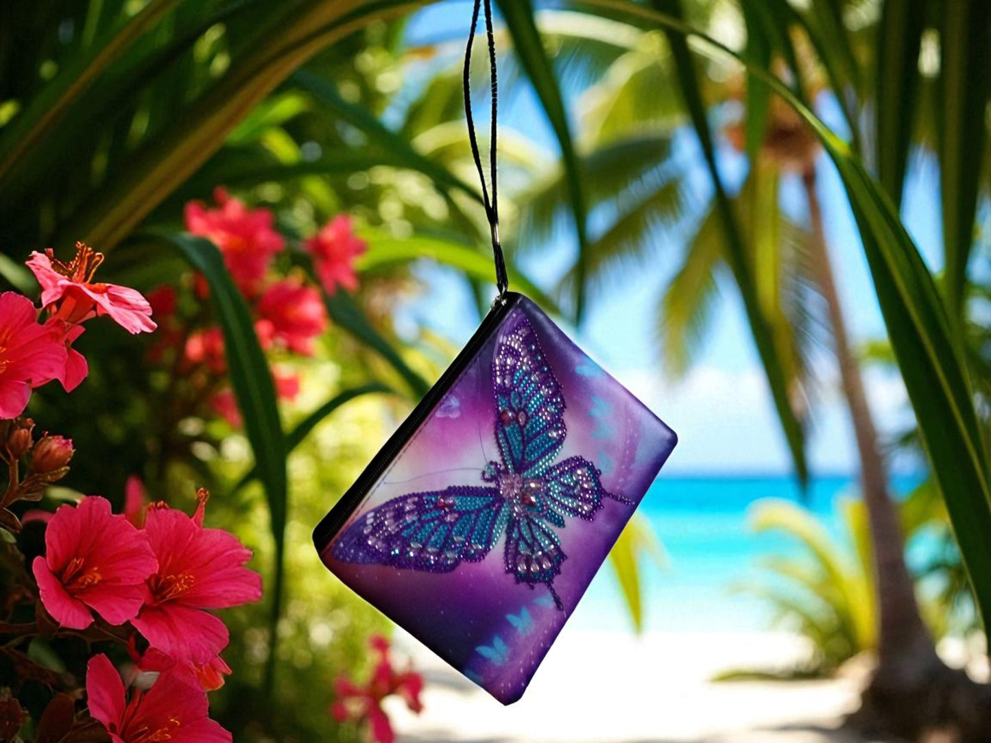 Large Purple Blue Butterly Hand Clutch