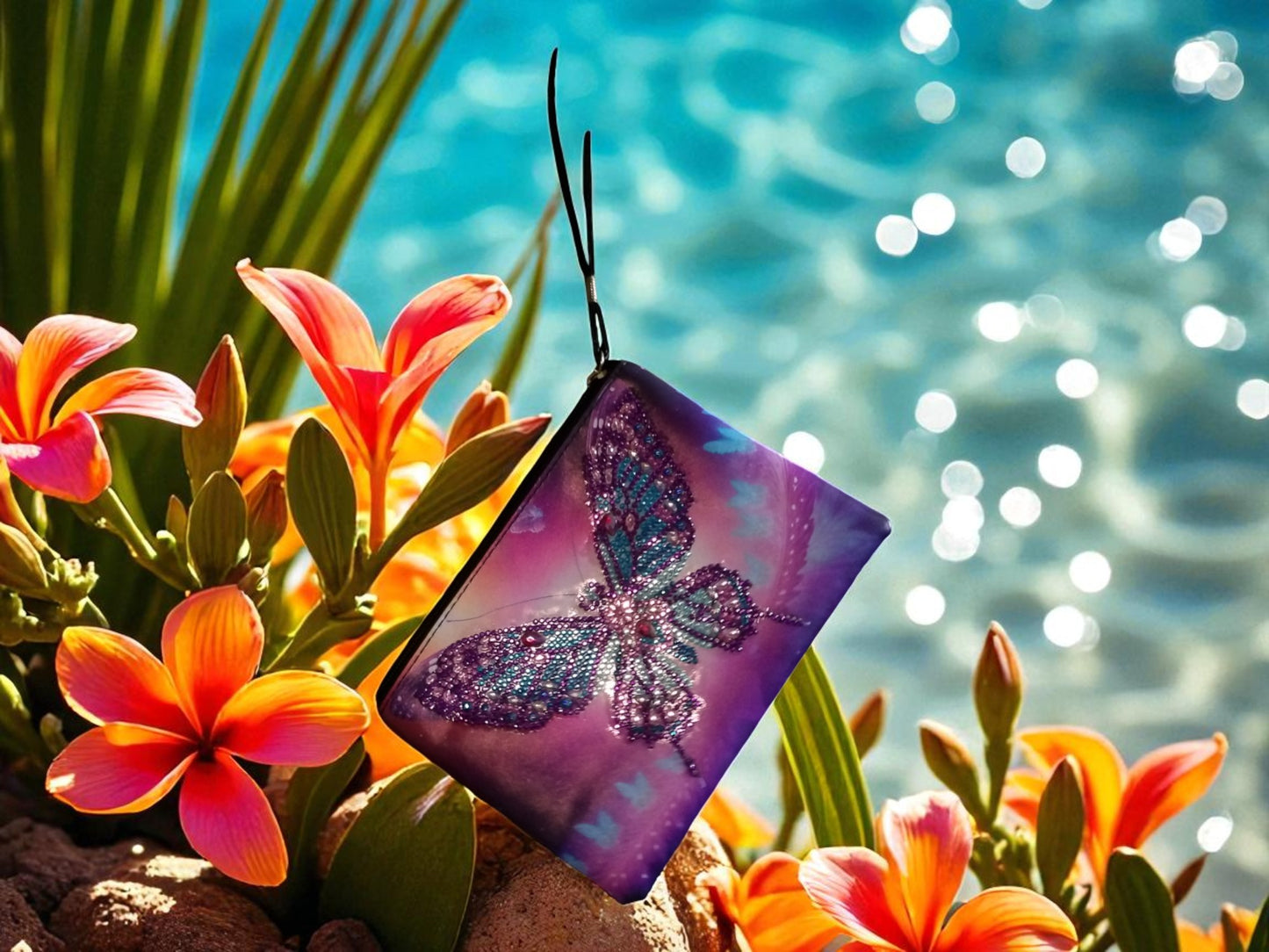 Large Purple Blue Butterly Hand Clutch