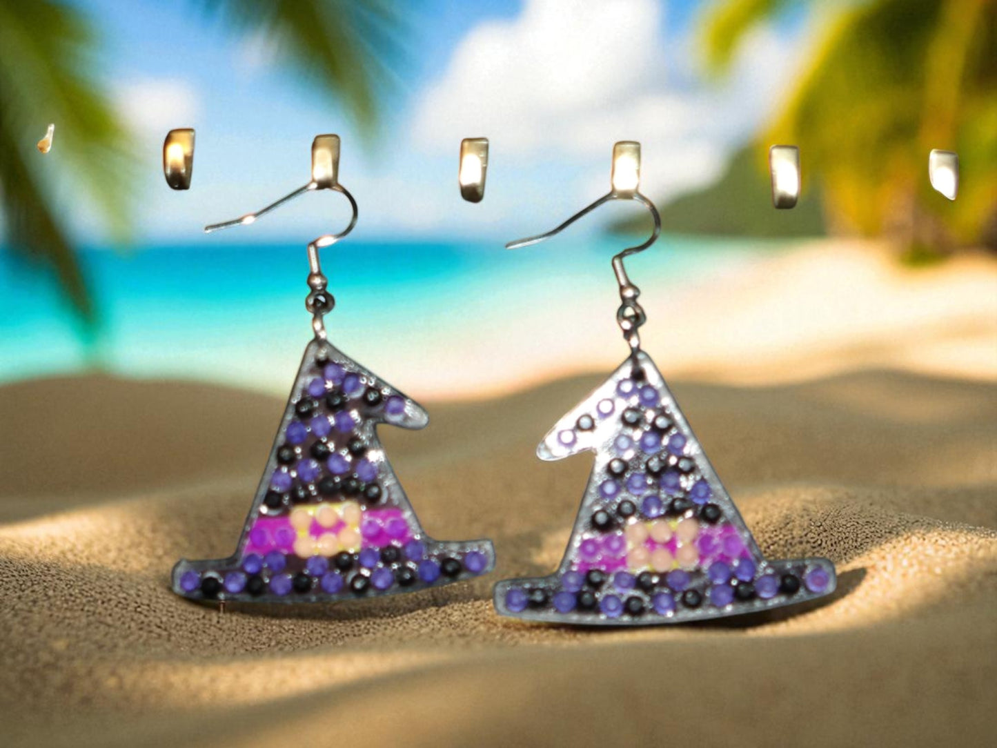 Glow In The Dark Witch's Black Hat Earrings