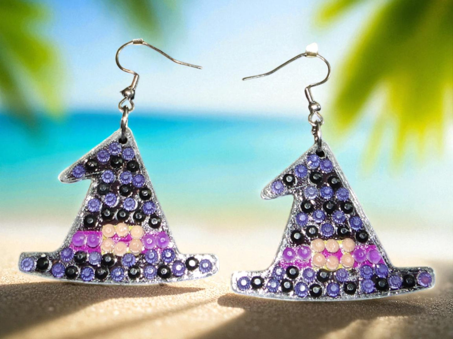 Glow In The Dark Witch's Black Hat Earrings