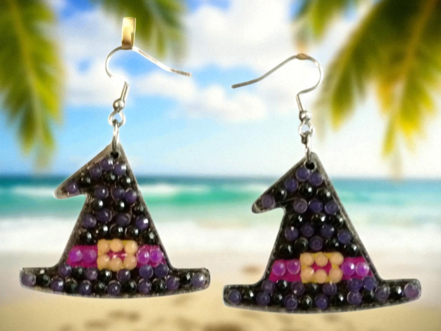 Glow In The Dark Witch's Black Hat Earrings