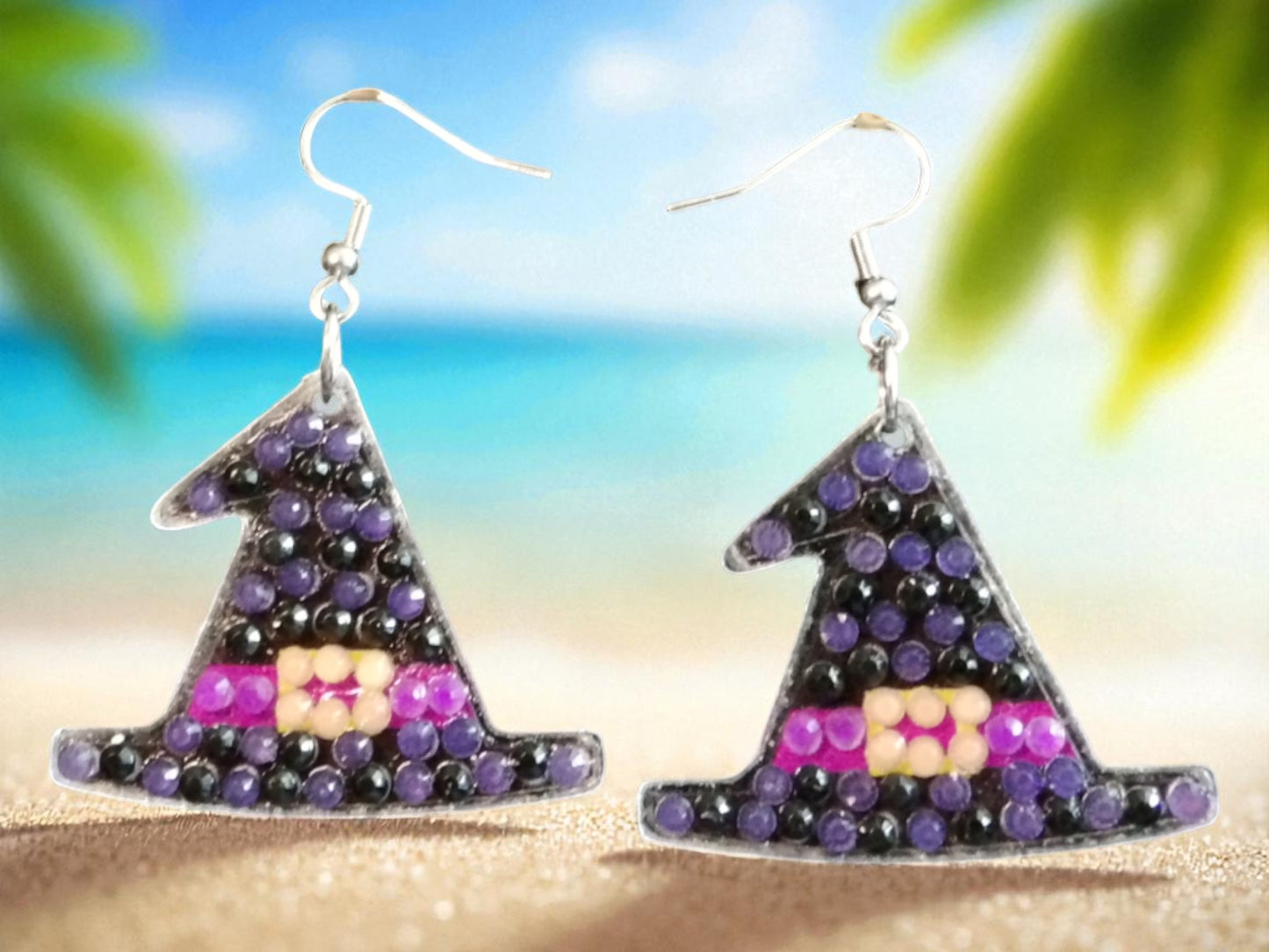 Glow In The Dark Witch's Black Hat Earrings