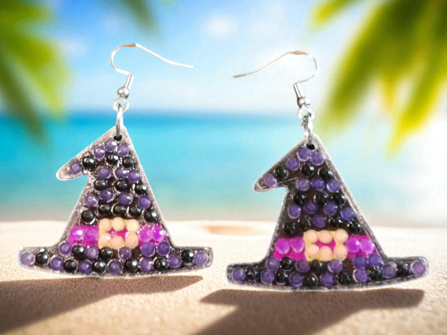 Glow In The Dark Witch's Black Hat Earrings