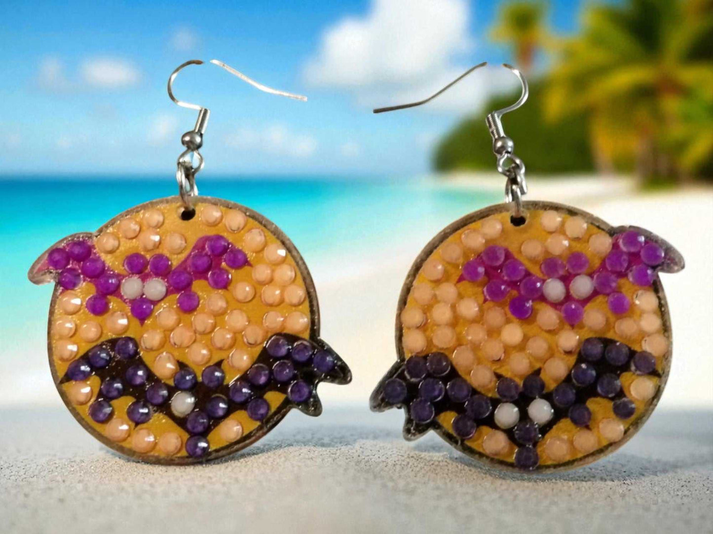 Glow in the dark pumpkin and bats handmade earrings with vibrant colors