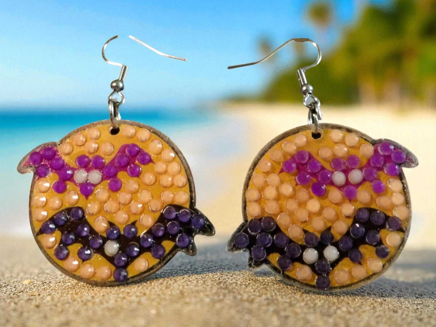 Glow in the dark pumpkin and bats handmade earrings with vibrant colors