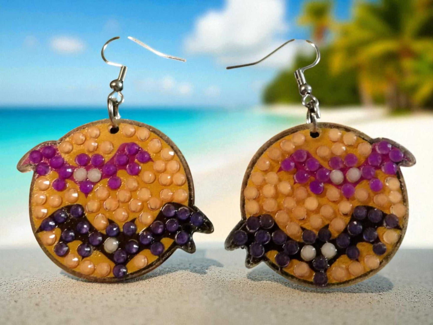 Glow in the dark pumpkin and bats handmade earrings with vibrant colors