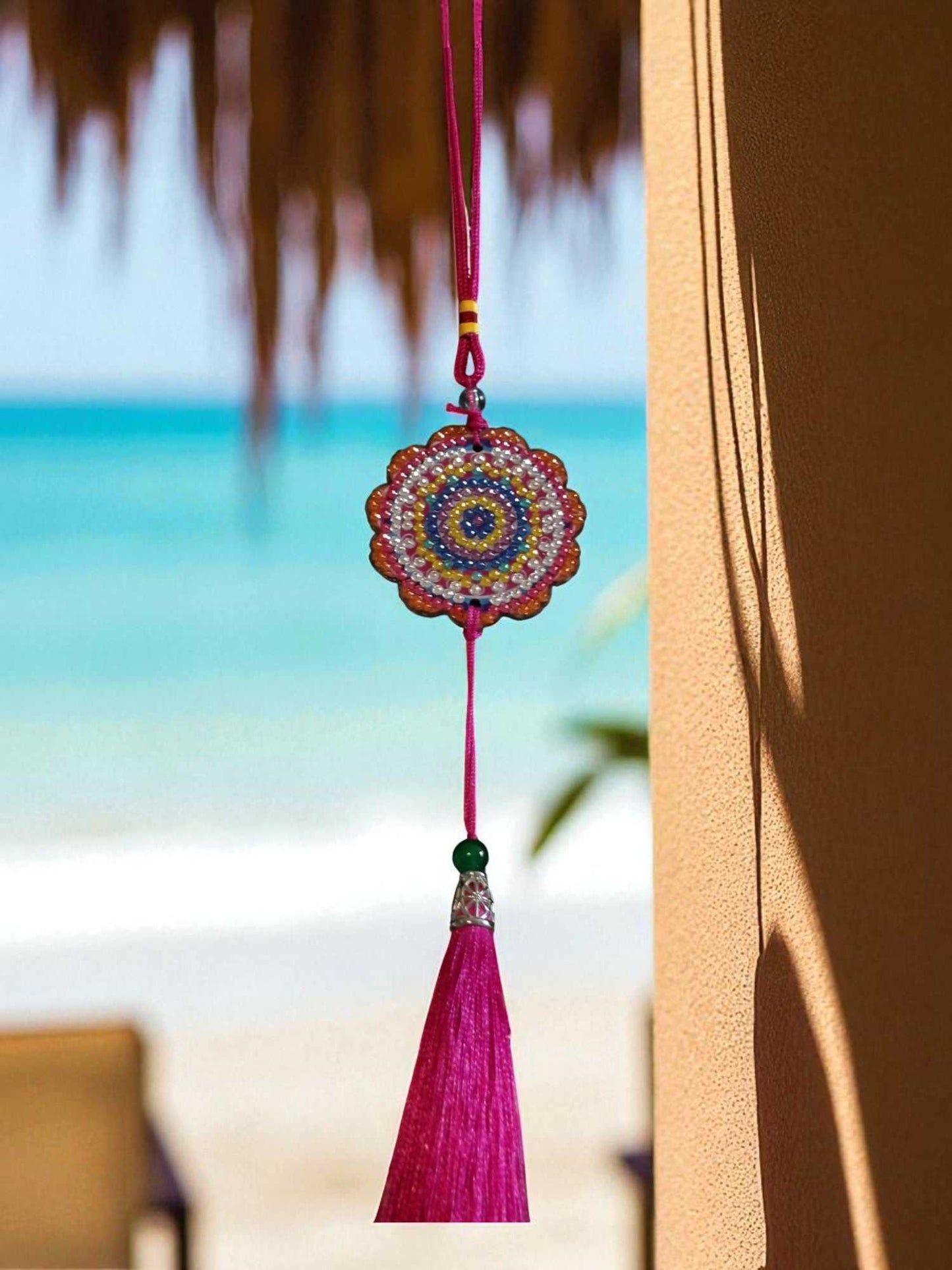 Pink colorful design car ornament with tassel hanging decoration