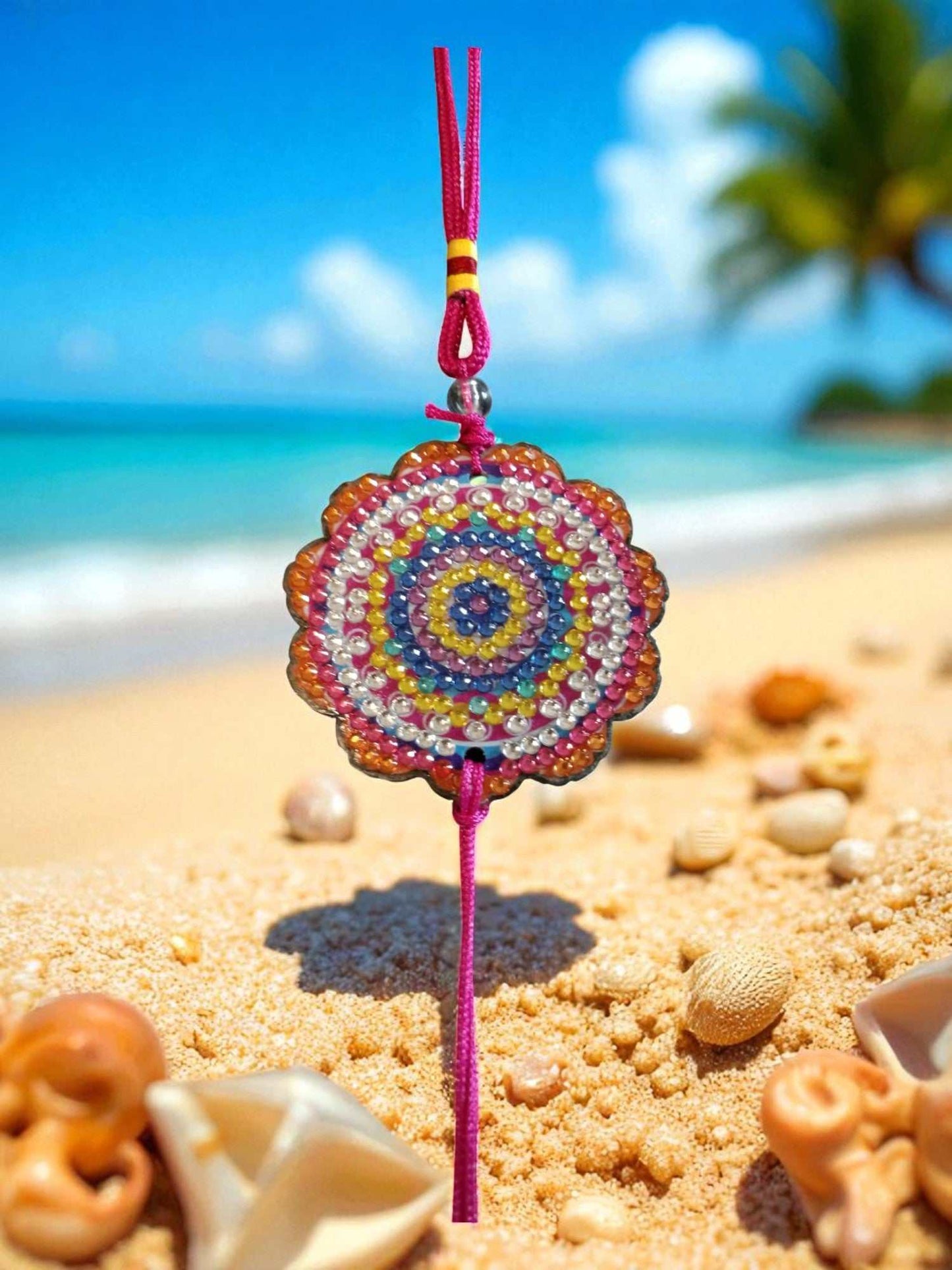 Pink colorful design beaded car ornament hanging decor