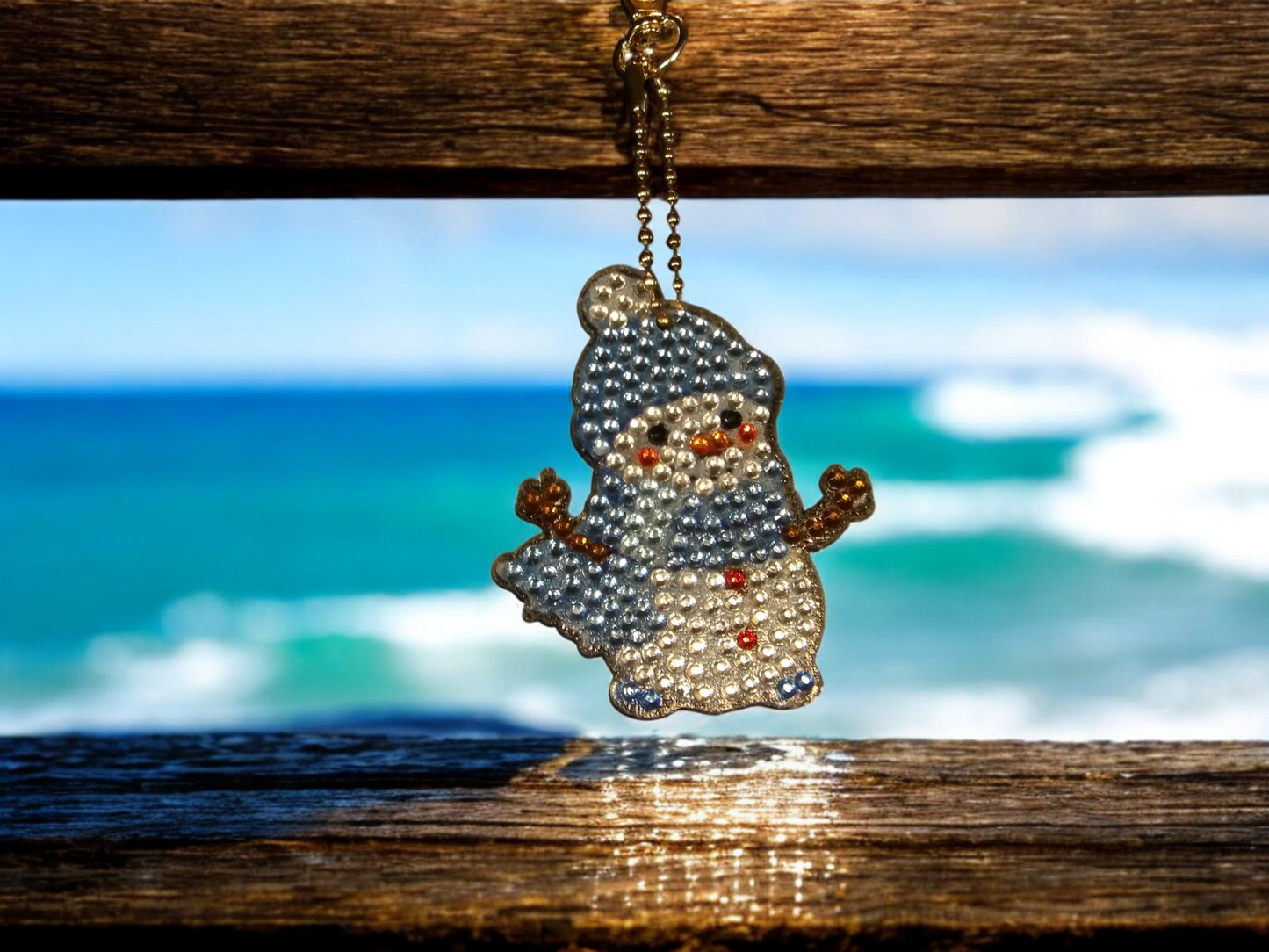 Blue Scarf Snowman Keychain