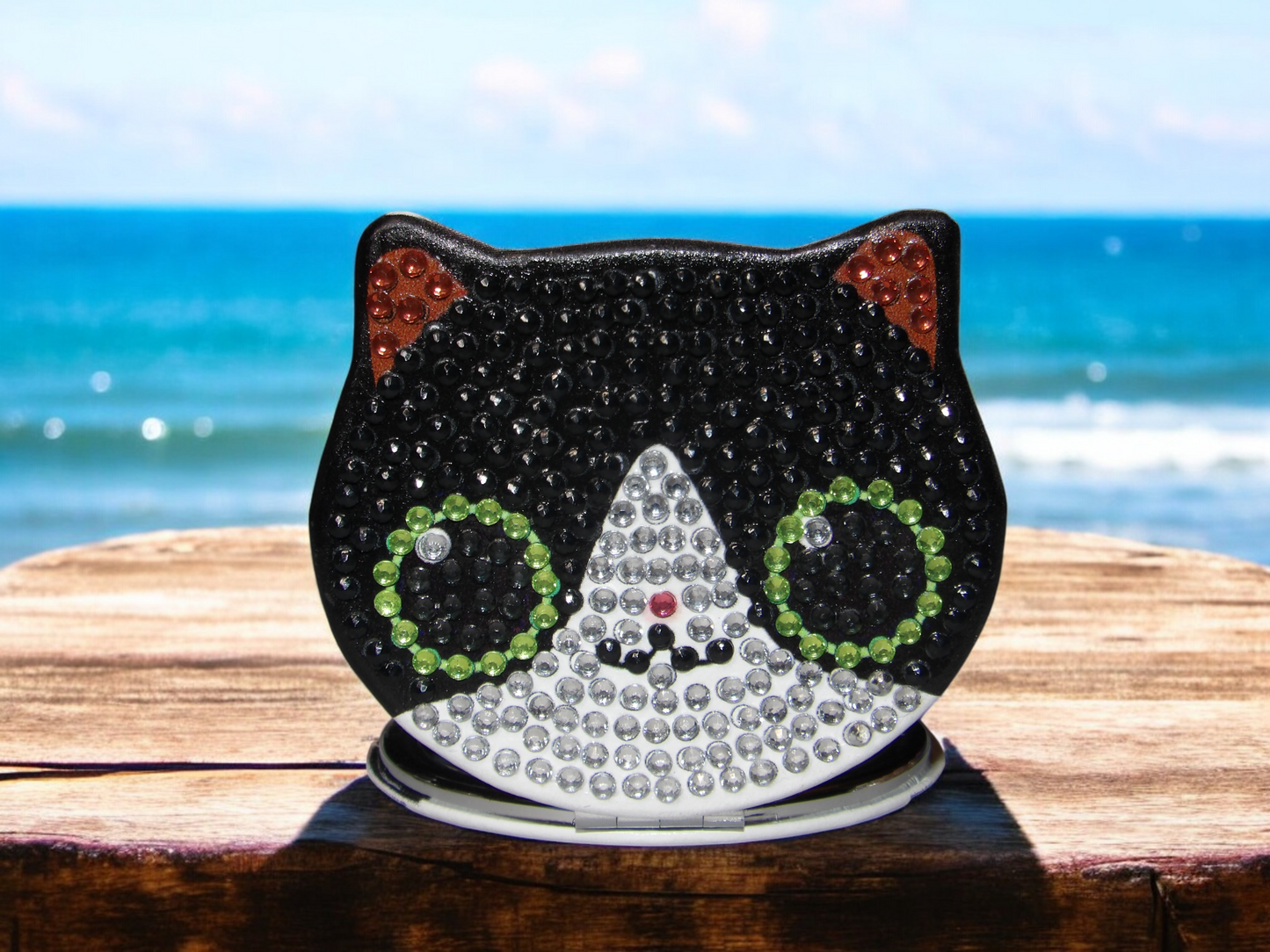 Black & White Cat Face Pocket Mirror