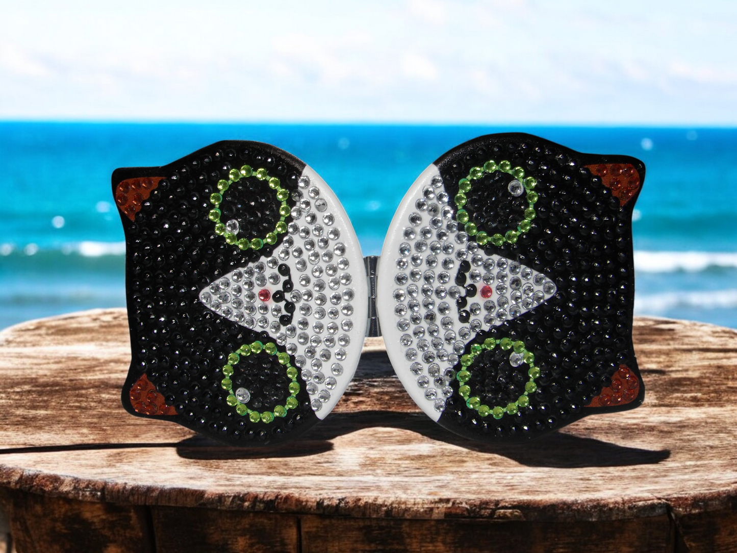 Black & White Cat Face Pocket Mirror